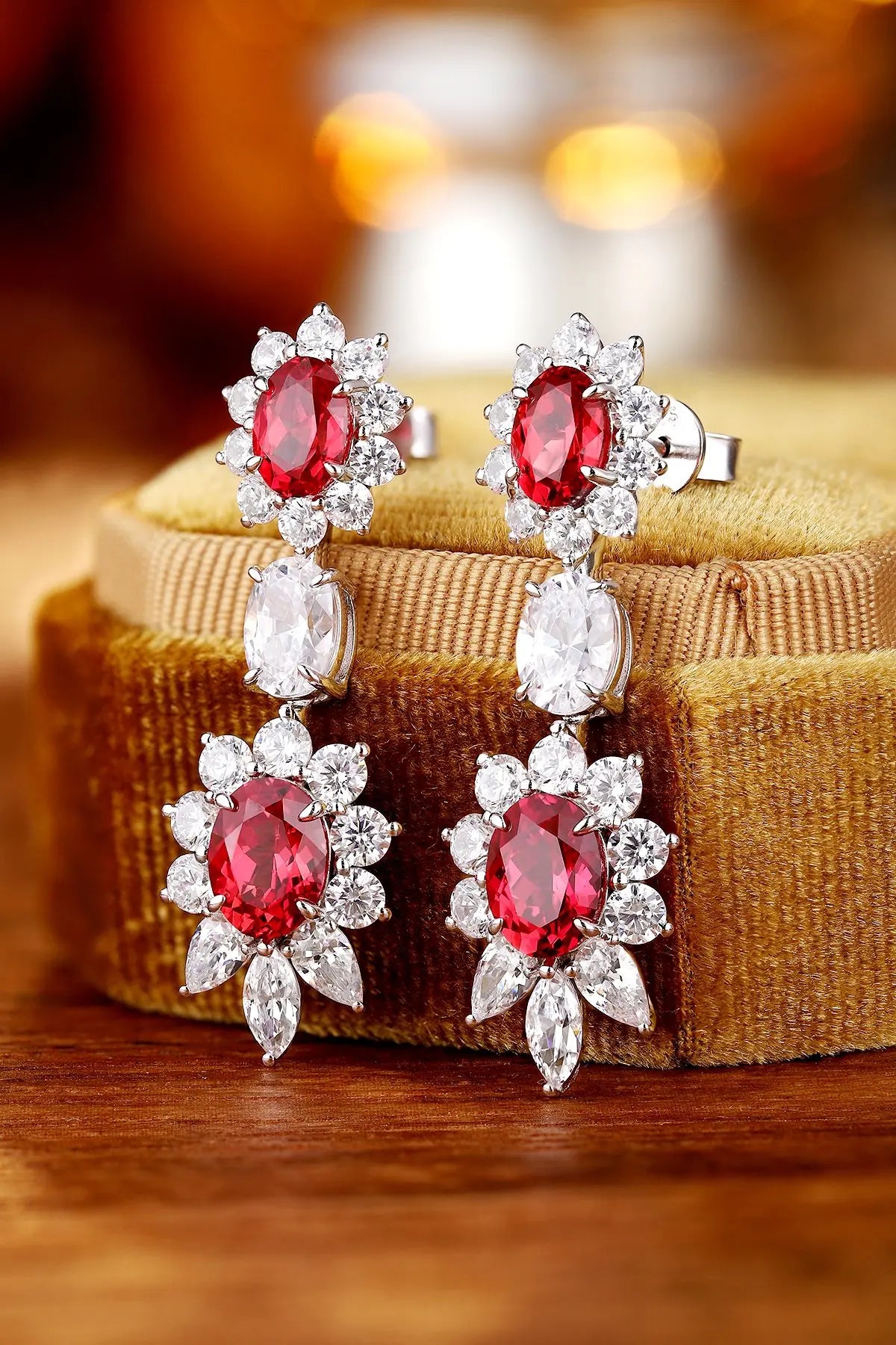 Gemfiori Anster High Quality S925 Lab Grown Ruby Earring Stud Dainty Gemstone Stud Earrings for Women Daily Wear Gift