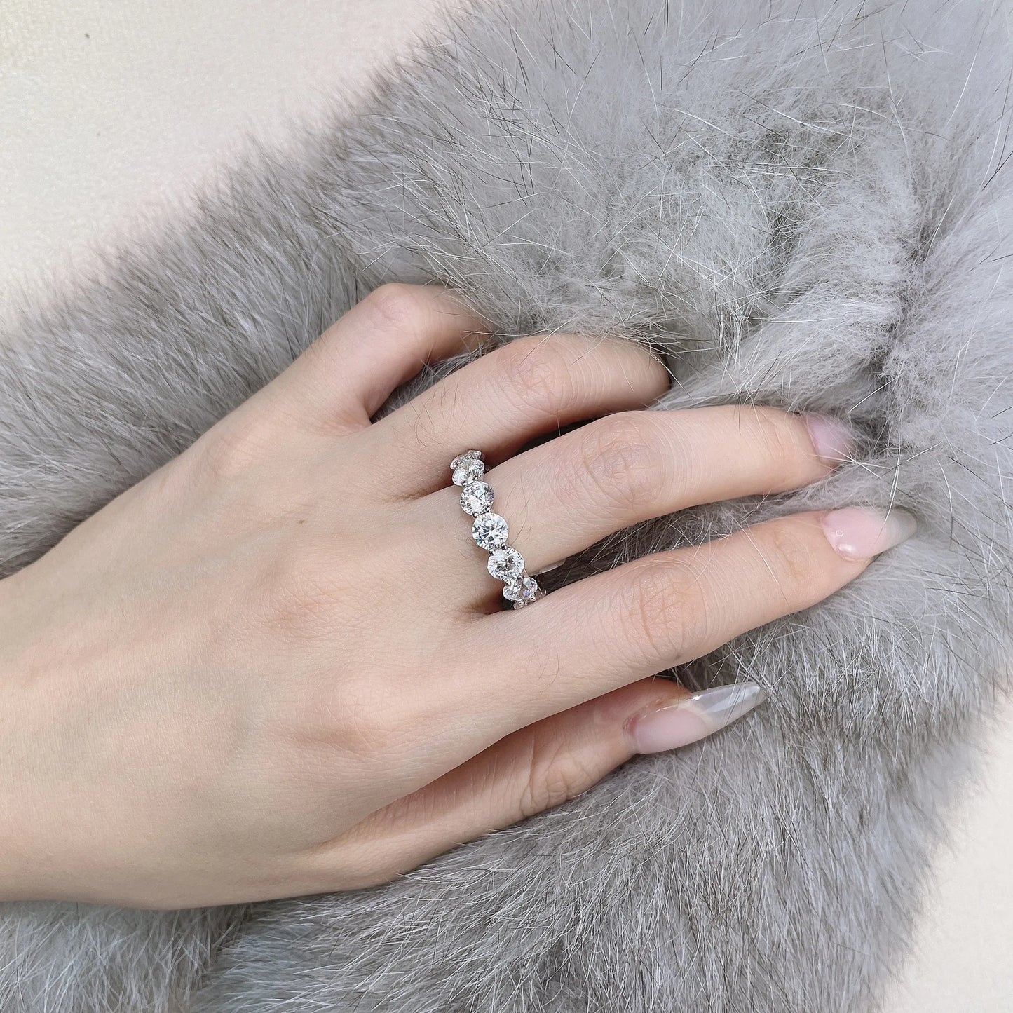 Silverelli | 925 Silver 0.5ct 5mm Pave Row Eternity Band Ring | Platinum Plated