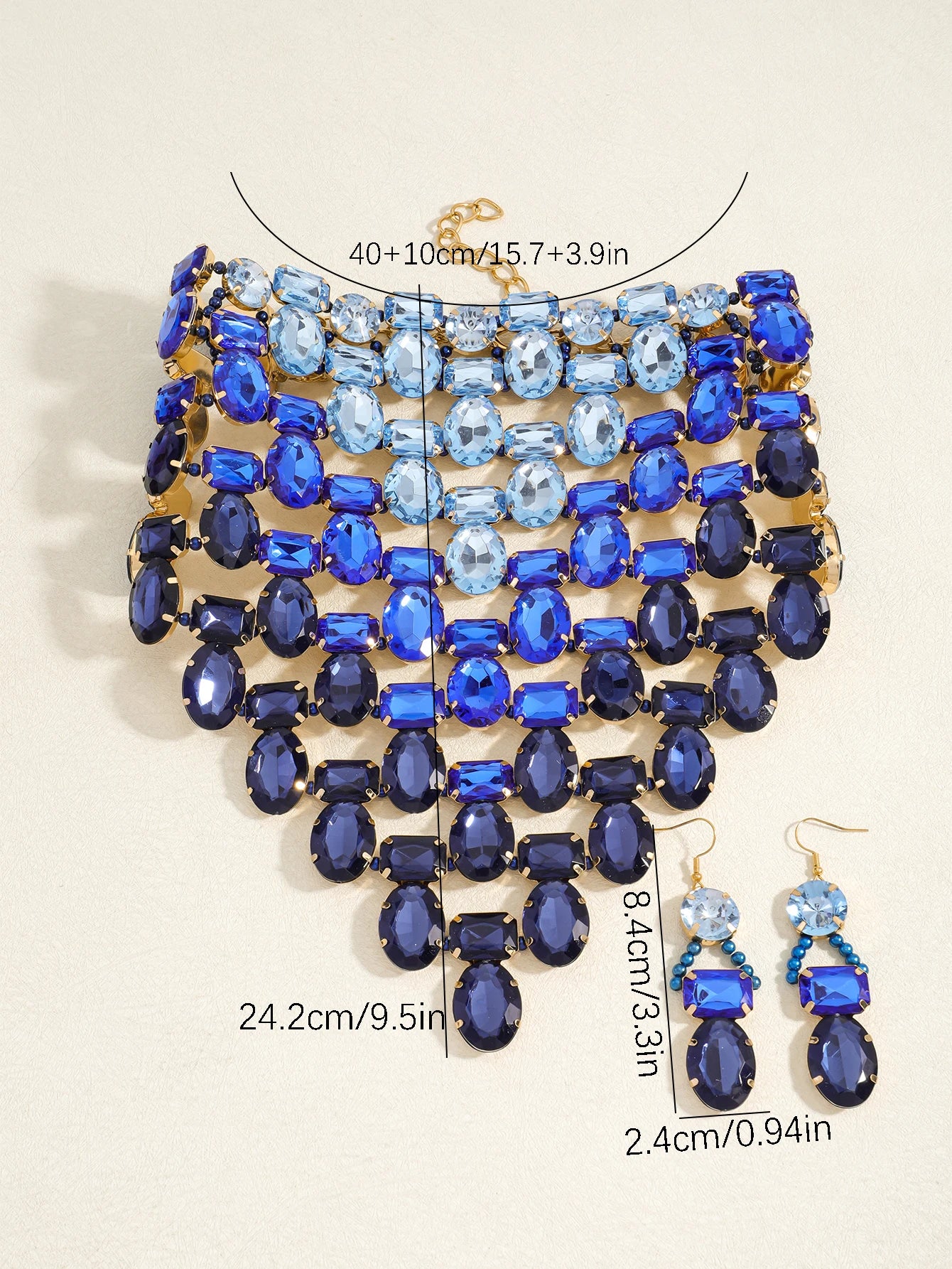 Exaggerated Luxury Jewelry Set for Women Layered Choker Necklace & Dangle Earrings Party Bridal Formal Statement Accessories