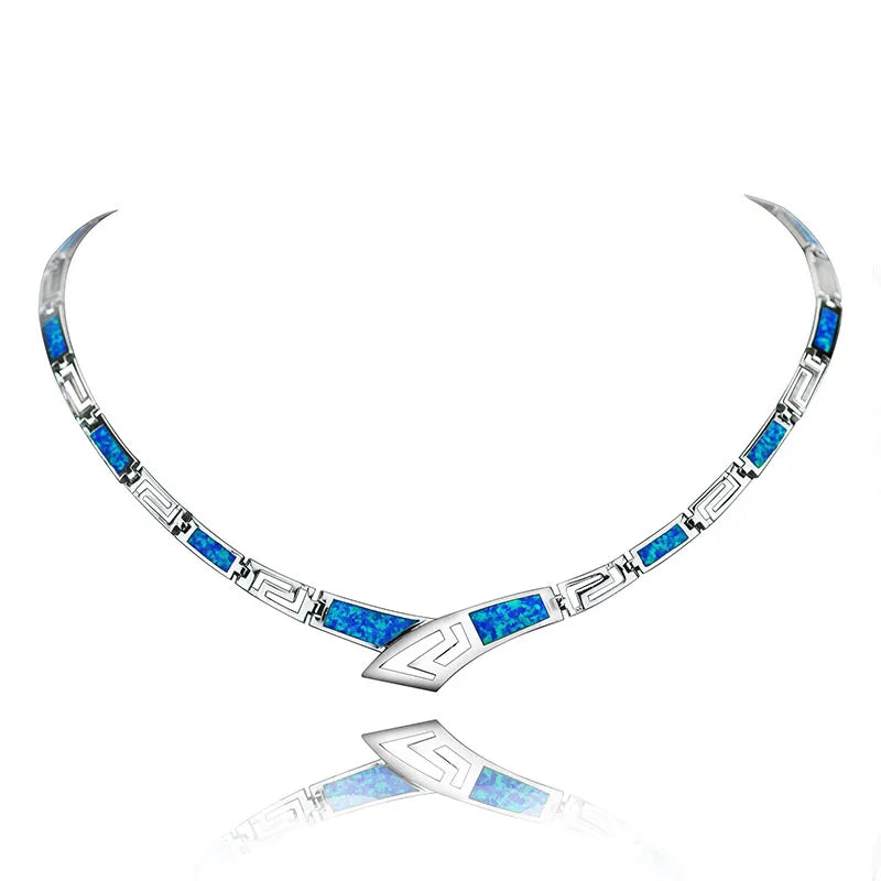 Hawaiian Vibes Blue Opal Statement Necklace | Dainty Long Chain for Sweater Dress Beach Outfit