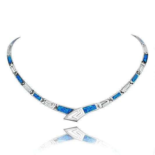 Hawaiian Vibes Blue Opal Statement Necklace | Dainty Long Chain for Sweater Dress Beach Outfit