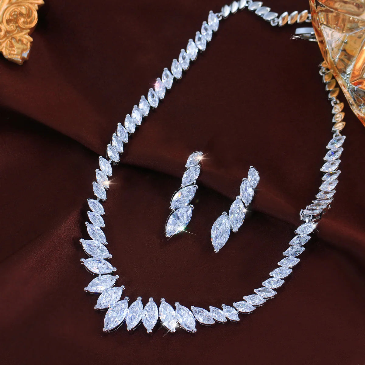 Bridal Jewelry Set Marquise Cut Cubic Zirconia Necklace and Earrings Wedding Jewelry Set for Women Luxury Accessories