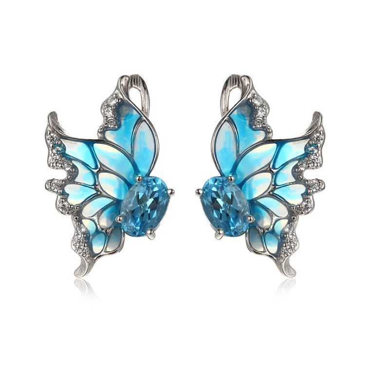 Wholesale White Zircon Butterfly Silver Earrings /Wedding Jewelry Earrings