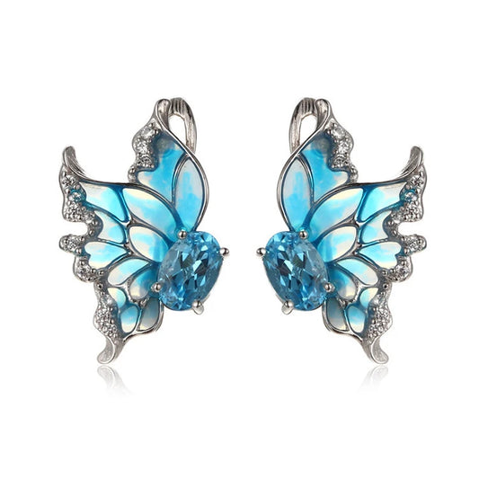 Wholesale White Zircon Butterfly Silver Earrings /Wedding Jewelry Earrings