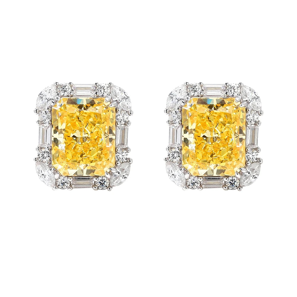MUSHAN Jewelry Factory Pure Silver Stud Earrings Light Luxury and High End Gold Plated Yellow Diamond Ice Flower Cut Earrings