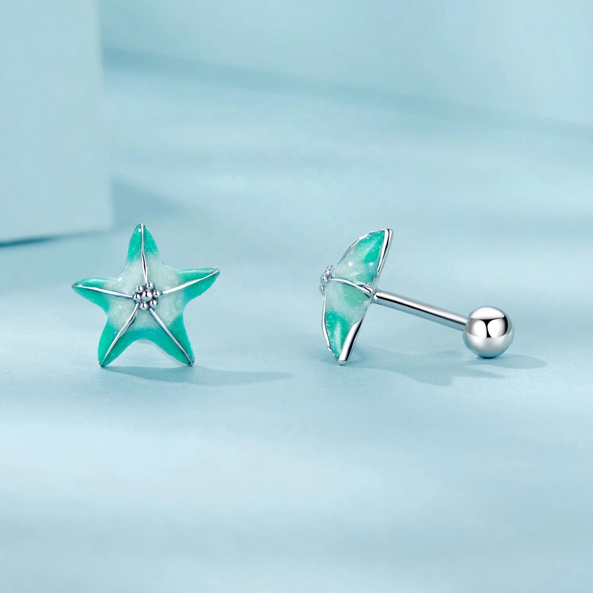 925 Sterling Silver Fashion Jewelry Set Fine Jewelry Making Custom Wholesale Vintage Starfish Teal Bracelet Earrings Jewelry Set