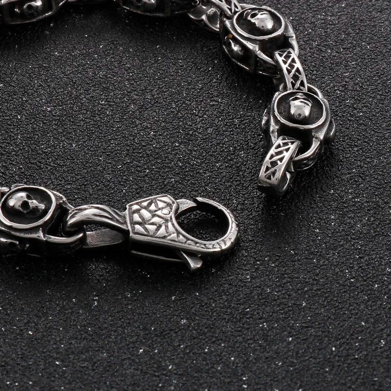 KALEN 225mm Men Punk Stainless Steel Skull Charms Oval Links Bracelet