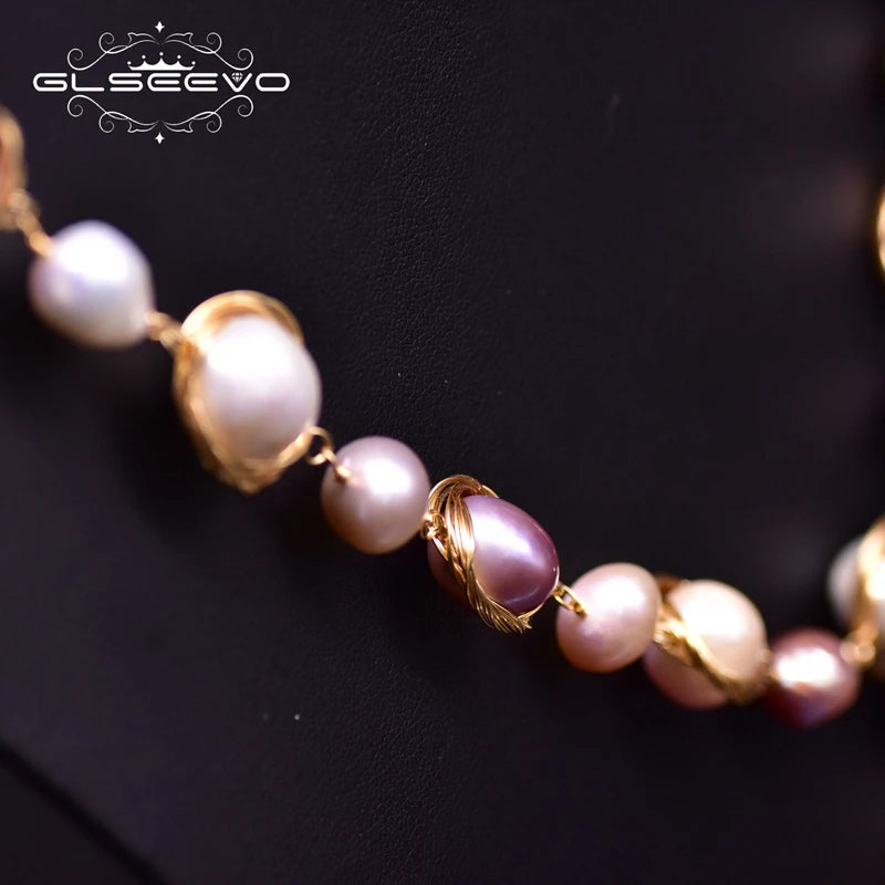 Naatura Fresh Water Multicolor Baroque Pearl Long Necklace for Engagement Mothers Day Women Handmade Jewelry