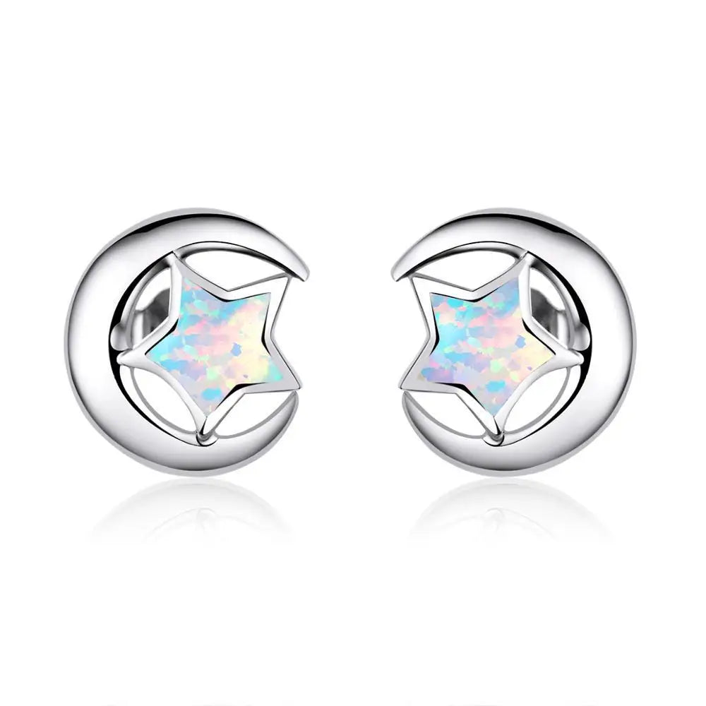 Tiktok Viral Hawaiian Star Moon Earrings White Opal Studs Dainty Protein Stone Jewelry for Women