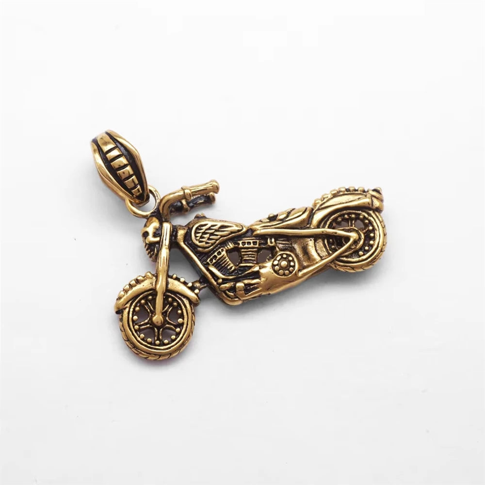 Hip Hop Punk Chariots Skull Motorcycle Trend Waterproof Stainless Steel Fashion Jewelry Pendant Necklaces for Men Wholesale