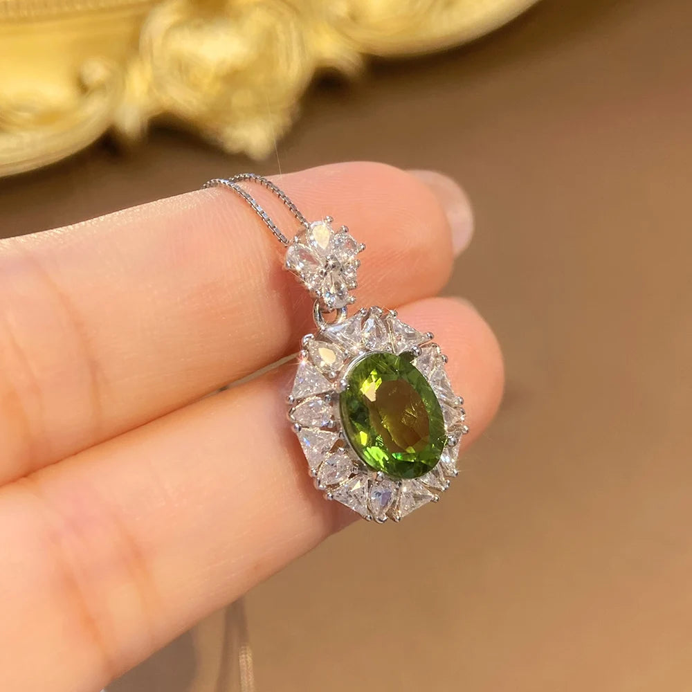 Gioiellieri High Quality Rhodium Plated S925 Silver Luxury Amulet Necklace Natural Heart Cut Peridot Women Yashiman Brand Third Party
