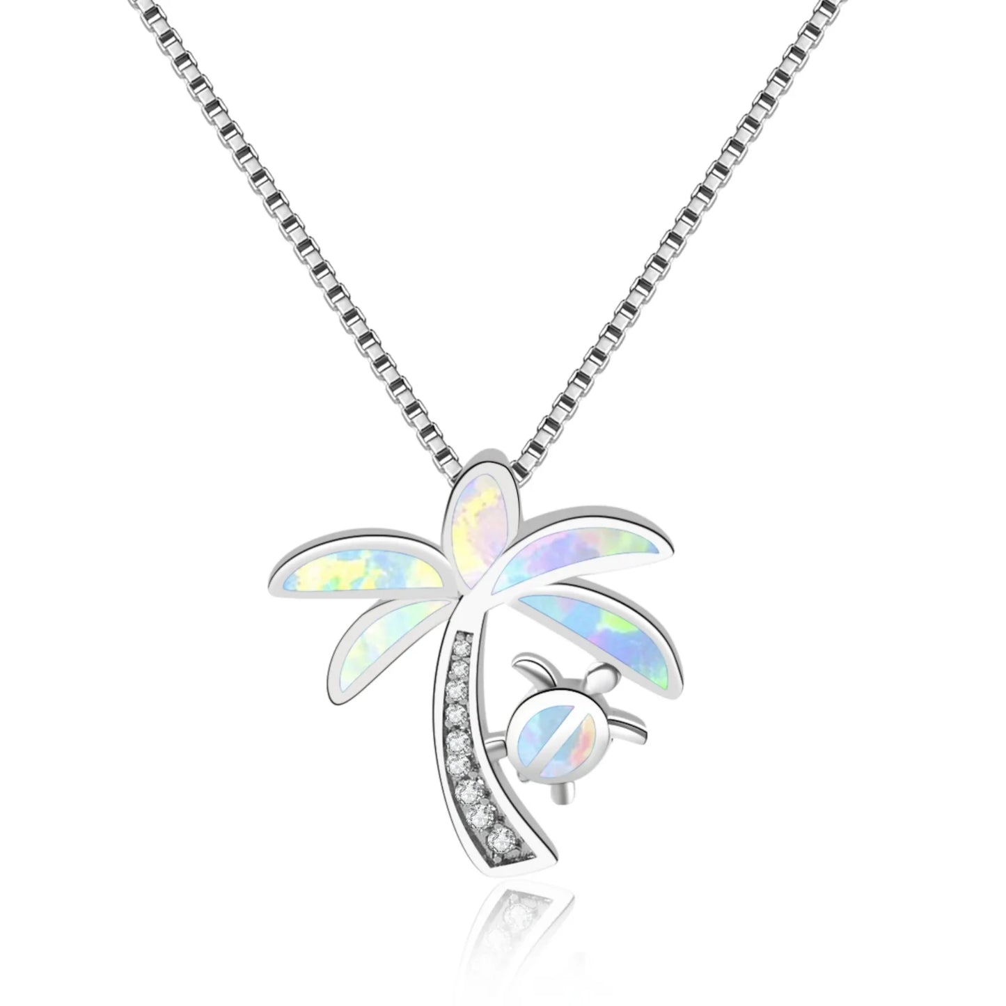Aobao Coconut Tree Silver Plated Copper Alloy Minimalist Geometric Opal Lab Created Lariat Necklace for Women