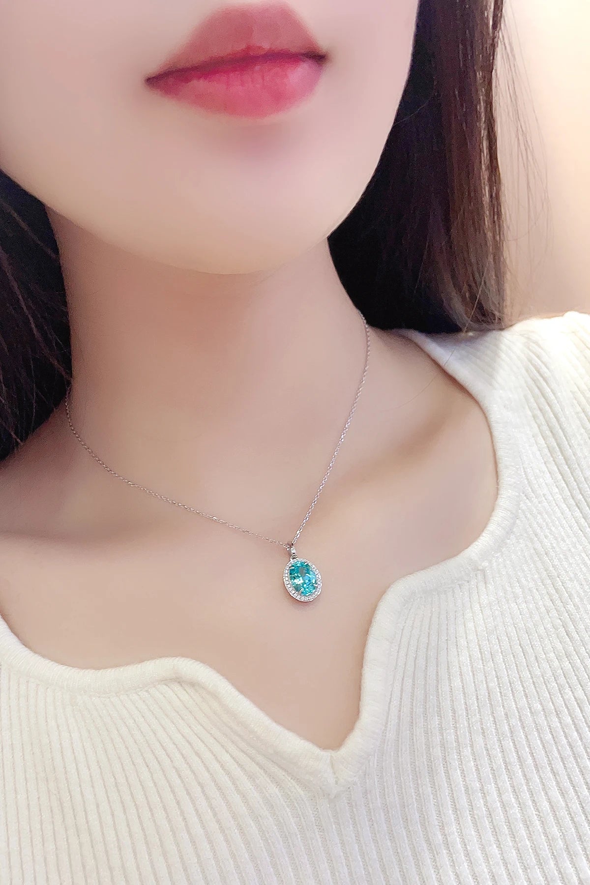 Gemfiori High Quality LuxuryJewelry Necklace Lab Grown Paraiba Gemstone Sterling Silver Women Accessories for Party Customized Acceptable