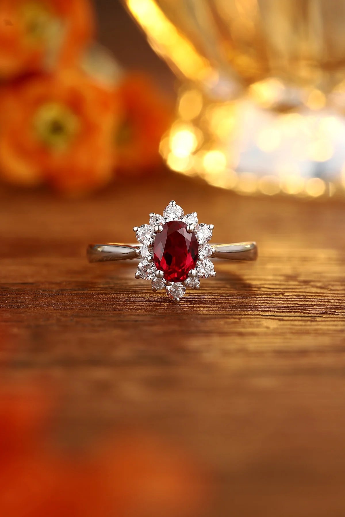 Gemfiori Jewelry Trendy High Quality S925 Silver Cultivated Ruby Ring Unisex Engagement Ring for Wedding Party or Gift