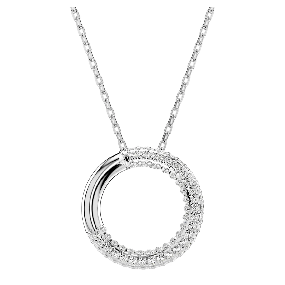 S&S Women Classic Copper Circle Crystal Zircon Pendant Necklace Silver Rose Gold Plated Sparkling Cubic Zirconia Dainty Chain Party