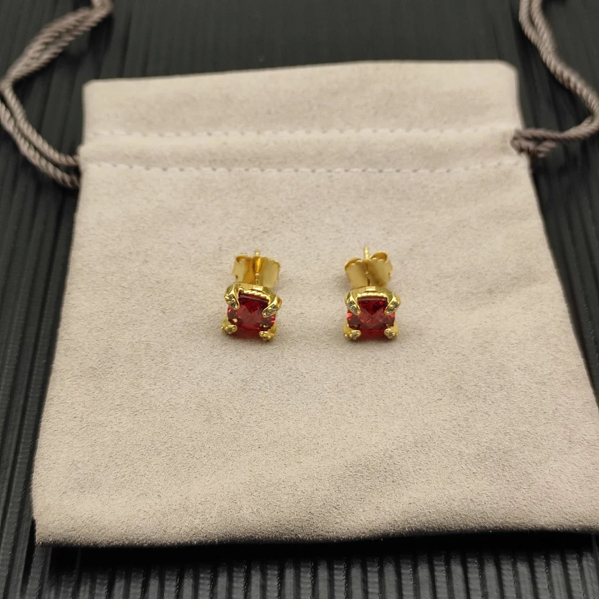 Gemfiori DY High-Quality Silver-Plated 8mm Four-Prong Diamond Earrings. Gold-Plated 8mm Colored Gemstone Earrings. Jewelry.