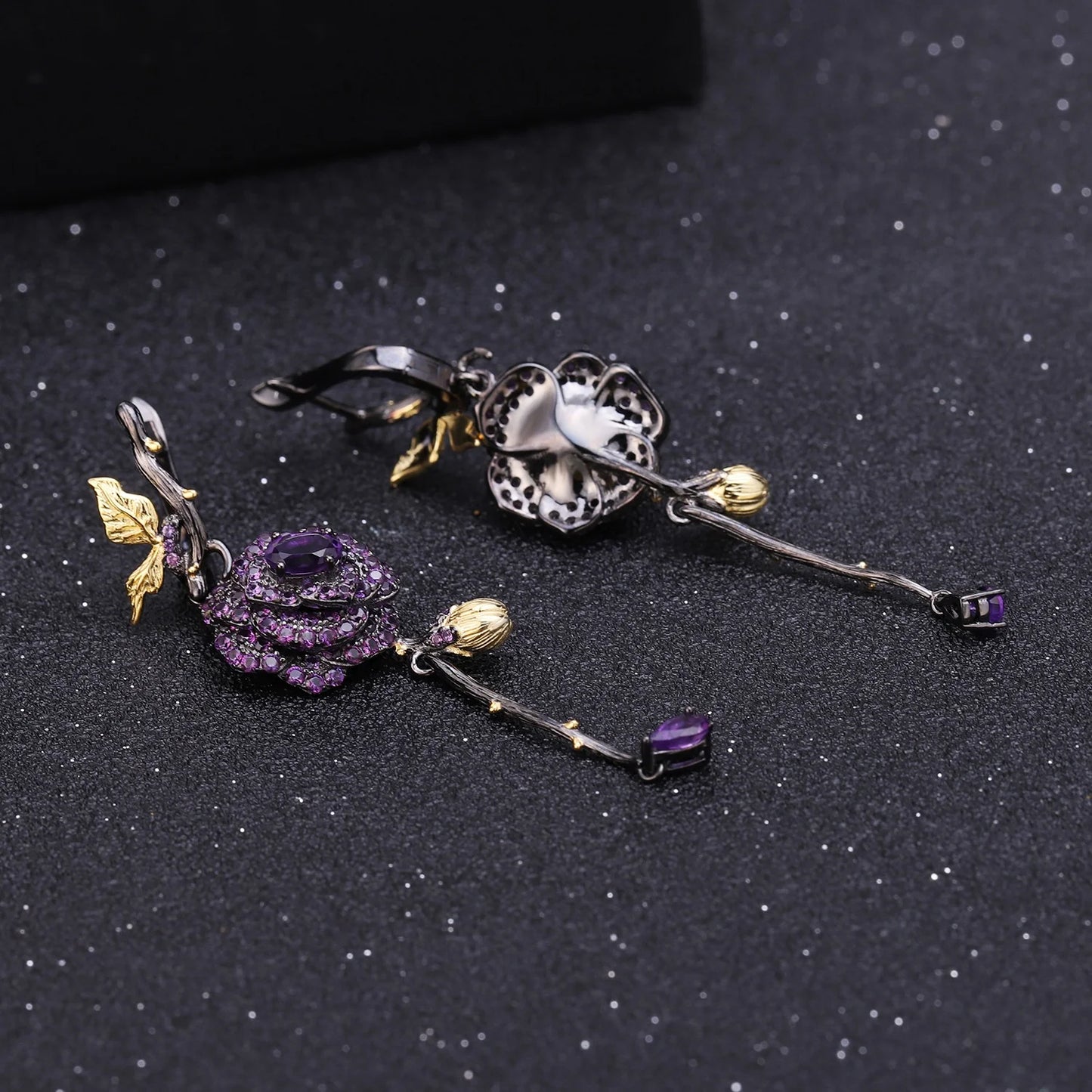 Abiding 925 Sterling Silver Jewellery Natural Amethyst Rose Flower Earrings Ring Jewelry Sets for Women Bijoux