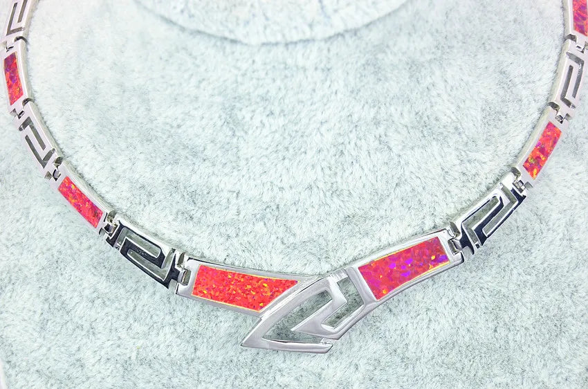 Vibrant Red Opal Gold Plated Trendy Statement Necklace | Hawaiian-Inspired Western Fashion Long Sweater Chain-Daily Wear