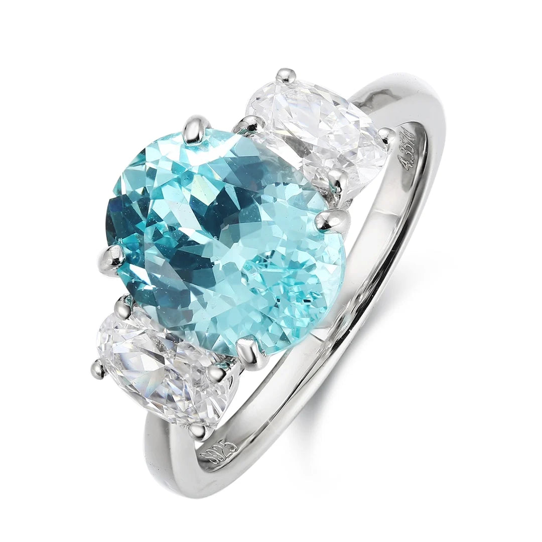 Gemfiori Customized Jewelry 925 Sterling Silver Ring Lab Grown Paraiba Bridal Engagement Wedding Rings for Women High-end Jewelry