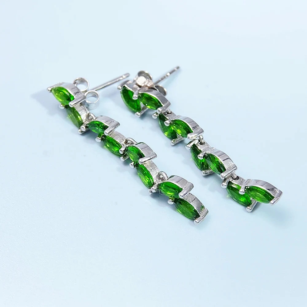 S&S Natural Chrome Diopside Drop Earrings – 925 Sterling Silver – Rhodium Plated – Collection