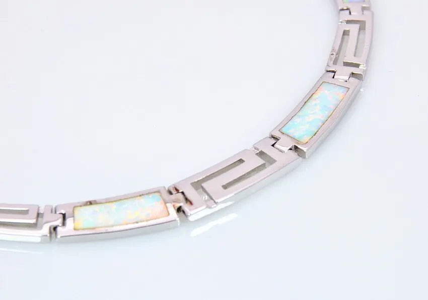 Women's Silver Plated Copper Alloy Minimalist square Shape Opal Link Chain Necklace
