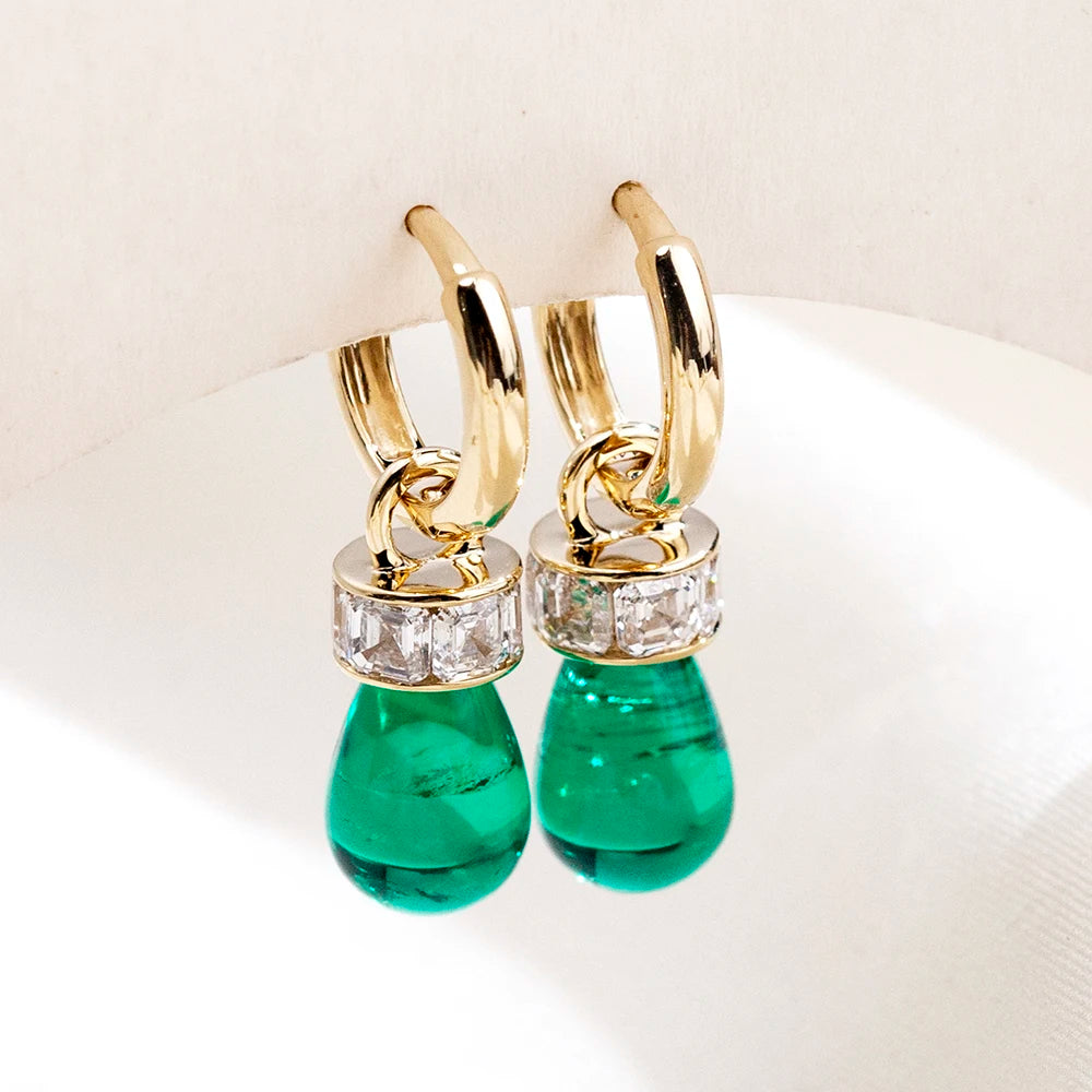 MSE-96414K Solid Gold Drop Huggie Earrings with Lab Created Diamond Accent Luxury Fine Jewelry for Unisex Gift