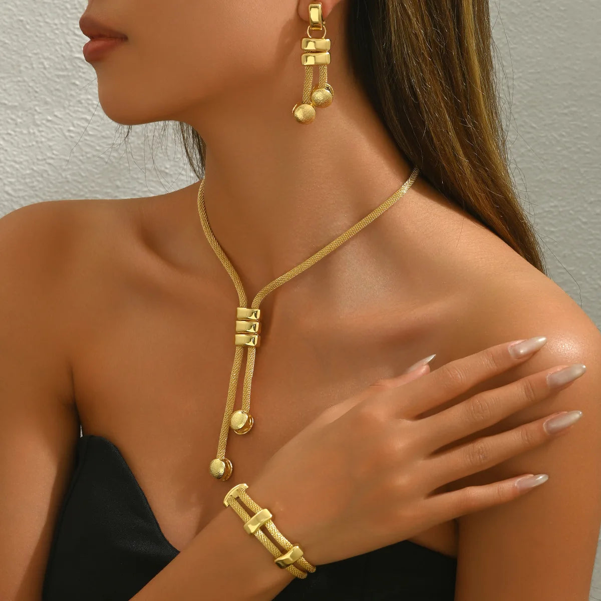 Gold Plated Geometric Charm Bracelet | Natural Stone Bezel Set Fashion Bangle