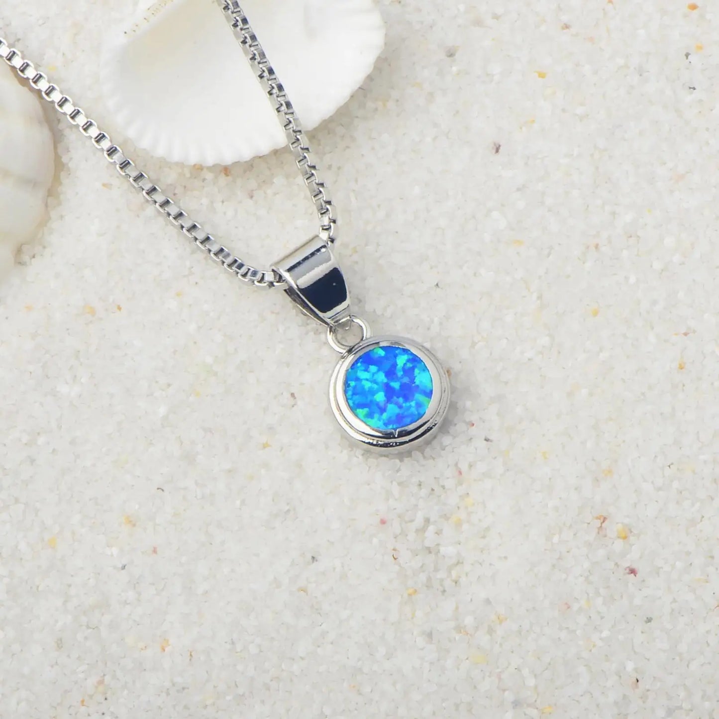 Aobao Women's Christian Copper Silver Plated Geometric Pendant Necklace with Lab Created Opal Sweater Chain-Gift for Her
