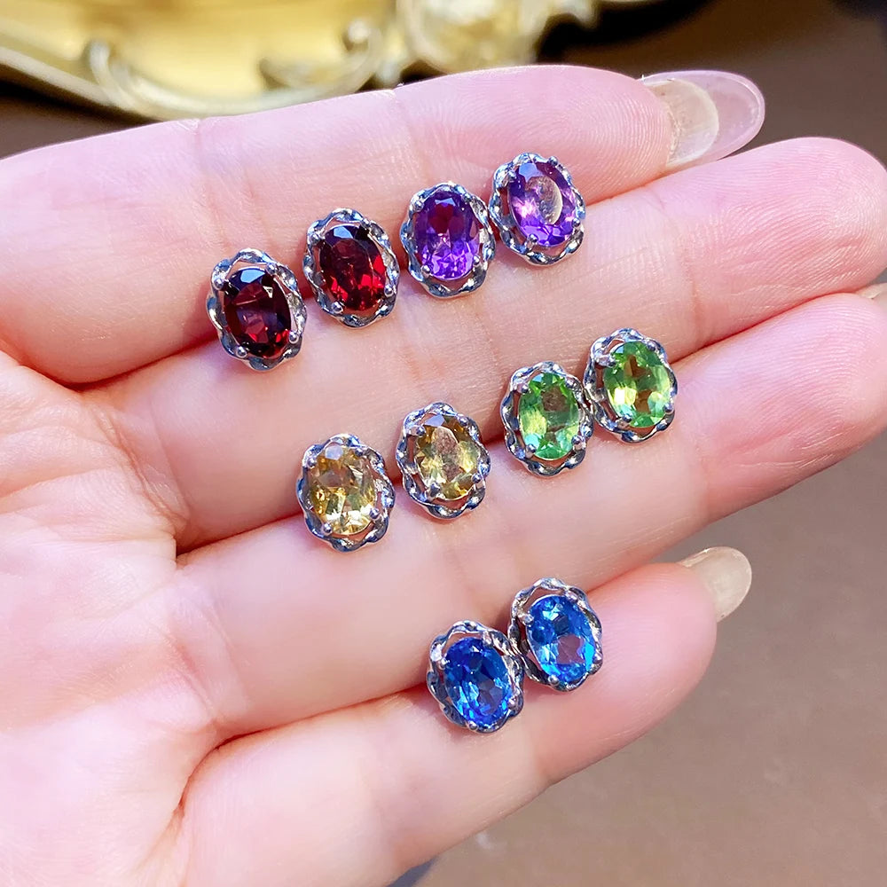 Gioiellieri Genuine Natural Garnet Amethyst Citrine Peridot Topaz Earrings Rhodium Plated 925 Sterling Silver
