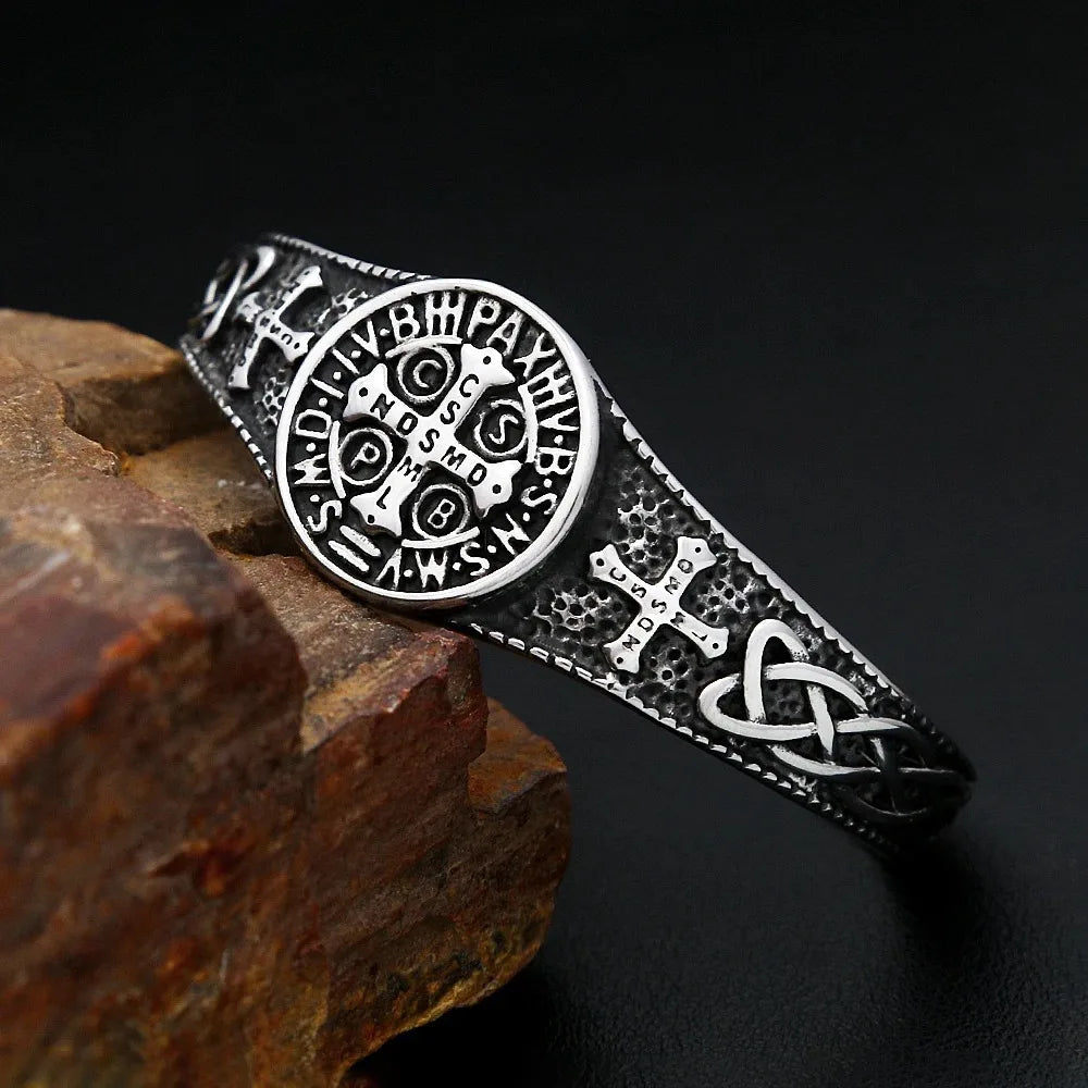 REBEL VIKING Valknut Celtic Knot Rune Cuff Bangle – Stainless Steel