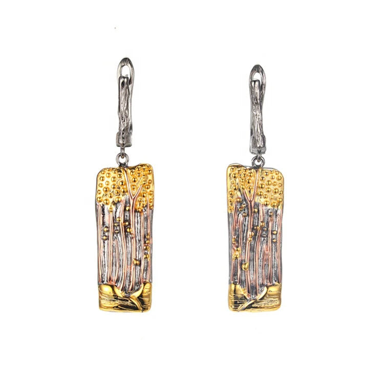 High-end Classic Private Ordering Rectangular 925 Sterling Silver 18K Gold Plated Pendant Earrings for Wedding & Party Gift