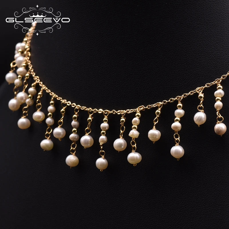 Natural Freshwater Pearl Choker Necklace Gold Plated Tassel Necklace for Women Bridal Wedding Luxury Fashion Fine Jewelry