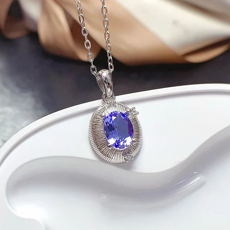 Gioiellieri Hot Popular 925 Sterling Silver Luxury Flower Shape Bohemian Bridal Wedding Natural Tanzanite Necklace Gold Rhodium Plated