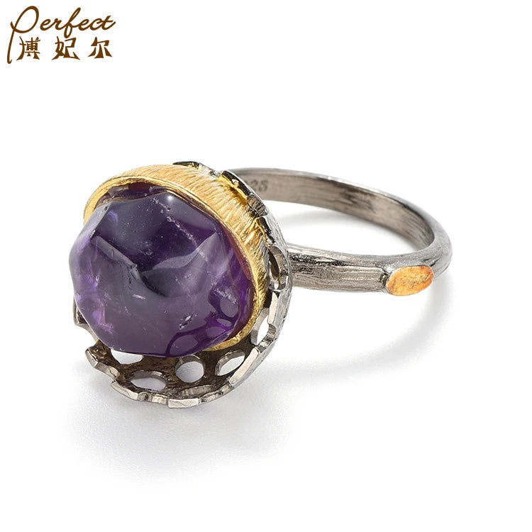 ODM Custom Handmade Creative Amethyst Jewelry Silver Ring Designs for Women