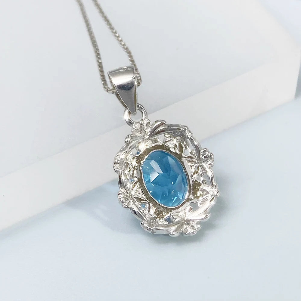 Gioiellieri S925 Sterling Silver Natural Swiss Blue Topaz Pendant with Blue Gemstone for Women Fine Jewelry Anniversary Birthday Gift Best