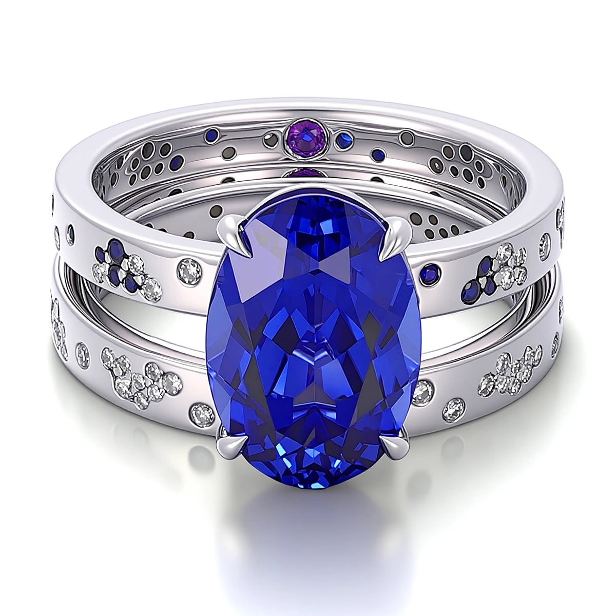 Gemfiori Luxury 14K 18K Solid Yellow Gold Royal Blue Lab Gemstone Wedding Engagement Ring Handmade Custom Jewelry for Women Chunky Rings