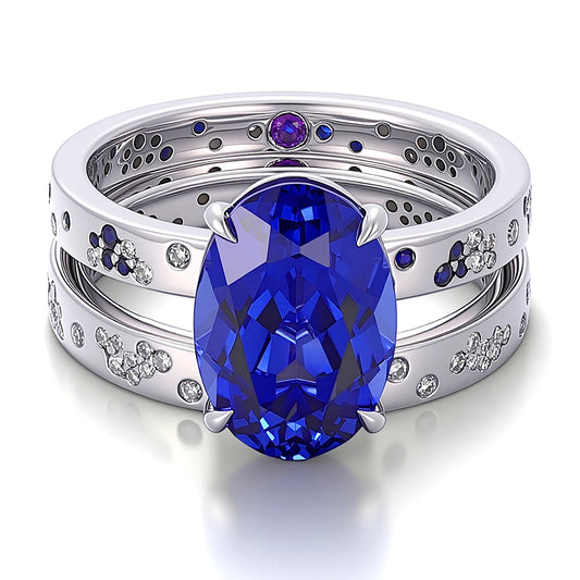 Gemfiori Luxury 14K 18K Solid Yellow Gold Royal Blue Lab Gemstone Wedding Engagement Ring Handmade Custom Jewelry for Women Chunky Rings