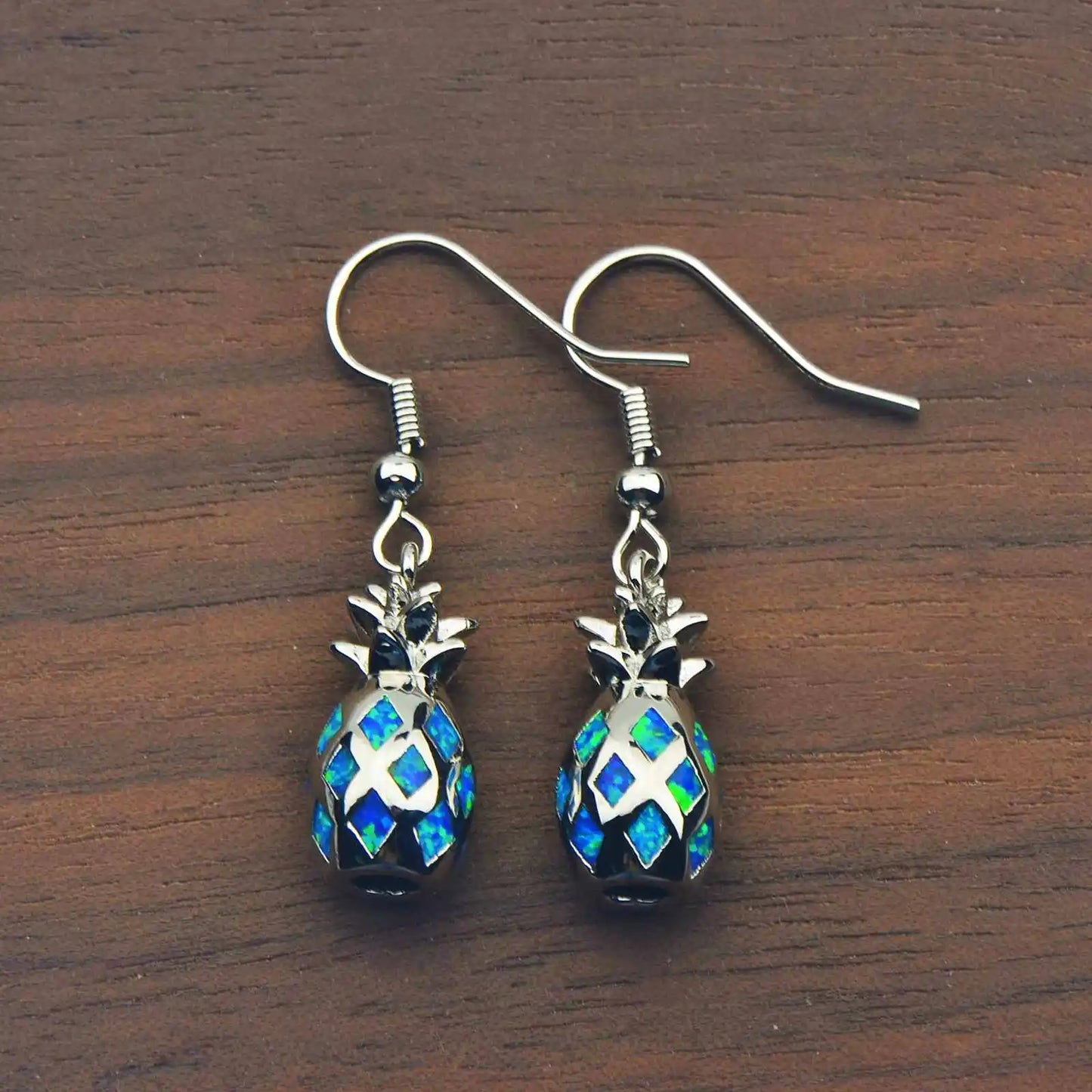 Geometric Opal Pineapple Earrings - Blue Fire Opal Solitaire & CZ Accent Design | Elegant Formal Jewelry Bulk Gifts