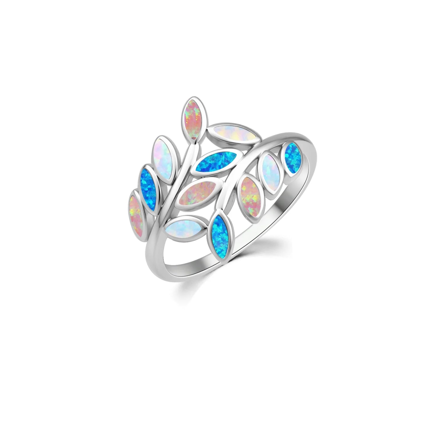 Ring | Iridescent Gem Inlay Band | Modern Silver/Gold Plated Women's Trendy Fashion Jewelry