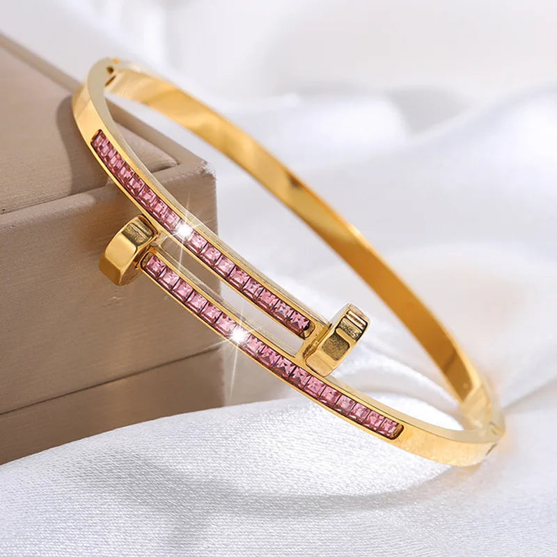REBEL Stainless Inoxydable Stainless Steel 18K Gold Plated Roman Women Fashion Jewelry Bracelets Bangles