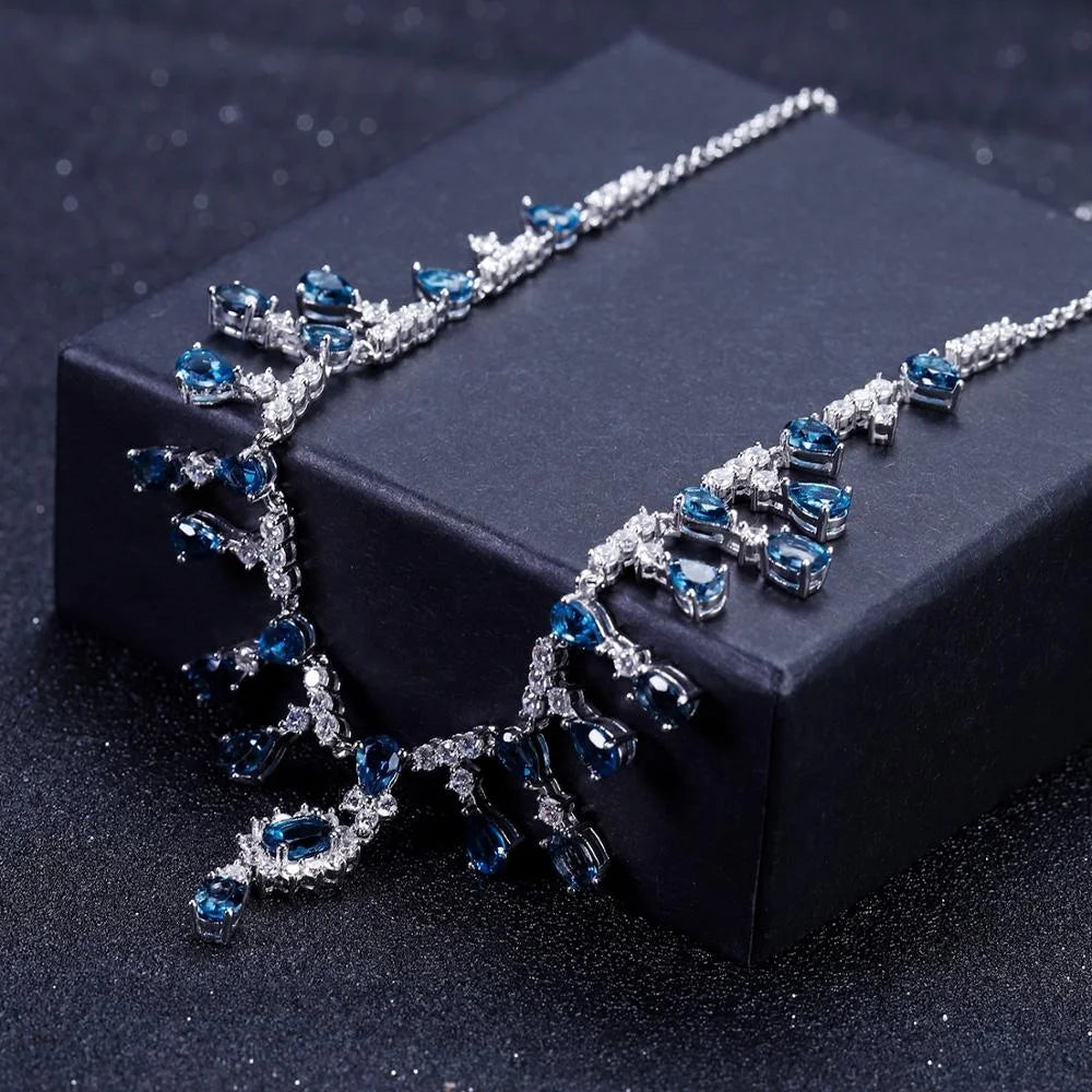 ArtistA Abiding Luxury Elegant 925 Sterling Silver Natural London Blue Topaz Gemstone Pendant Y-Necklace for Party Occassion