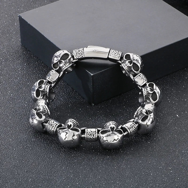 KALEN Men Punk Fine Jewelry Fashion Bracelets Stainless Steel Halloween Skull Links Bracelet Bangle