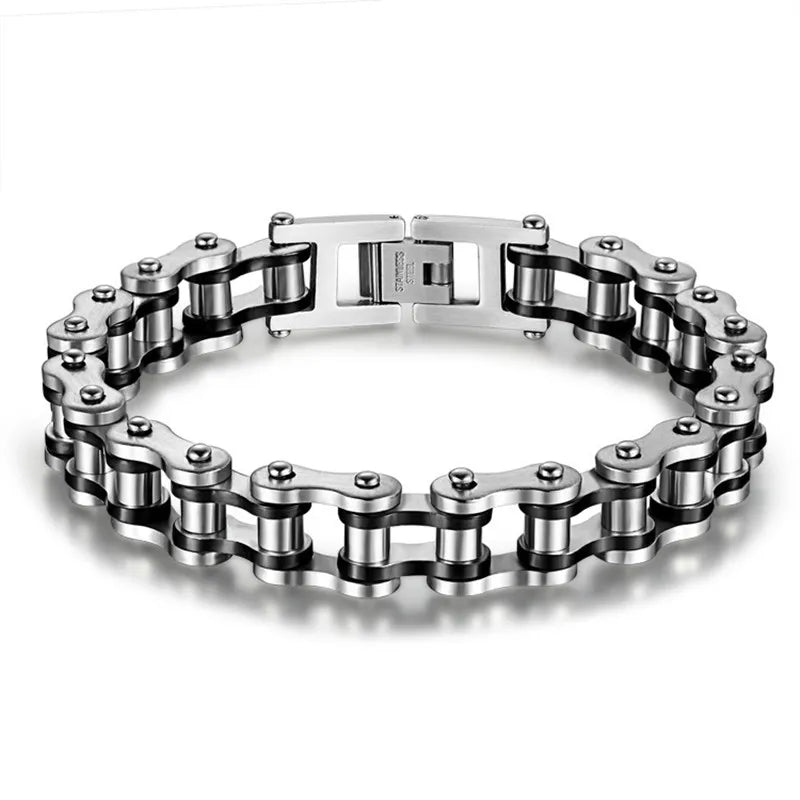 REBEL Punk Stainless Steel Motorcycle Bike Chain Bracelet for Men