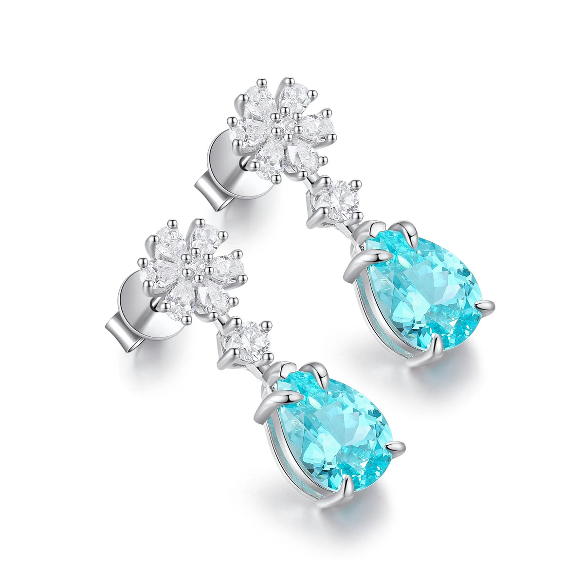 Gemfiori Anster Fine Jewelry Silver 925 White Simulated Zircon Pear Cutting 6 Ct Lab Grown Paraiba Stud Earrings for Gift