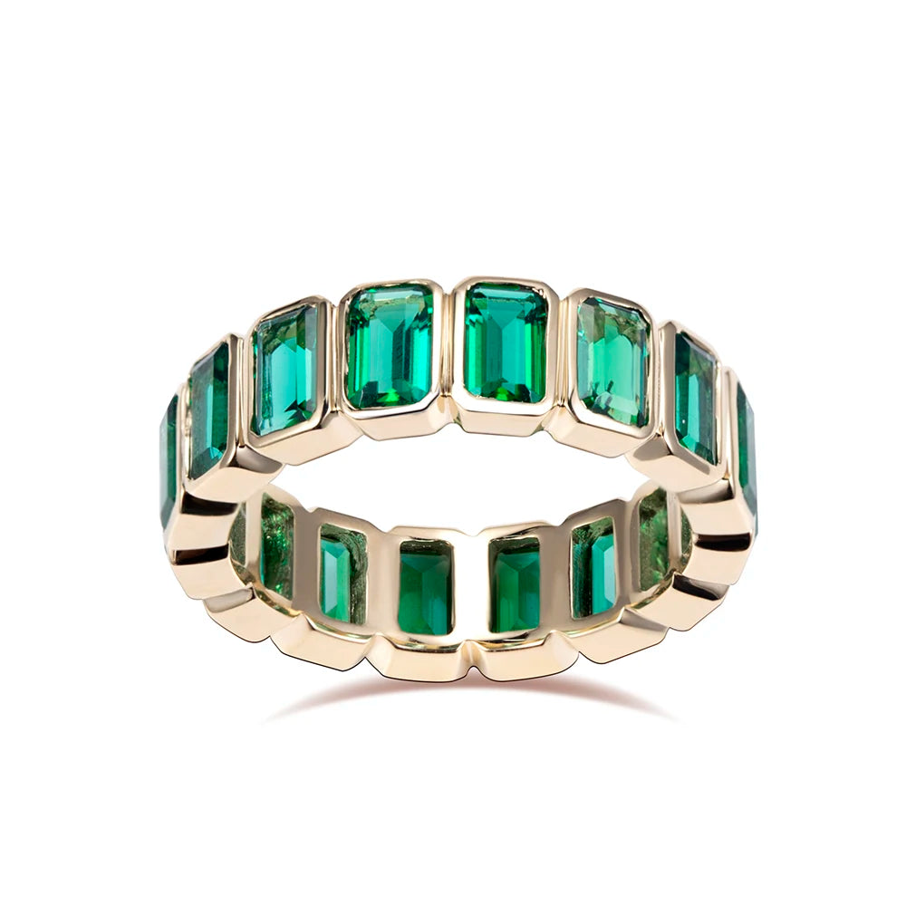 Messi Jewelry MSR-1723 Fashionable Design 14k 18k Gold Eternity Ring 3x5mm Gemstone Lab Grown Emerald Ring
