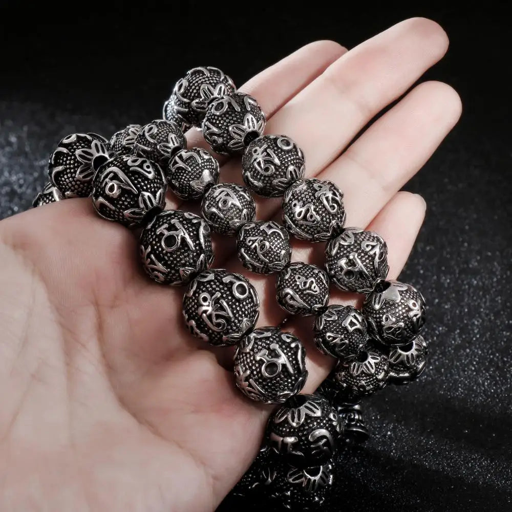 KALEN Wholesale Vintage Luxury Elastic Metal Chakra Beads Male Viking Bracelet