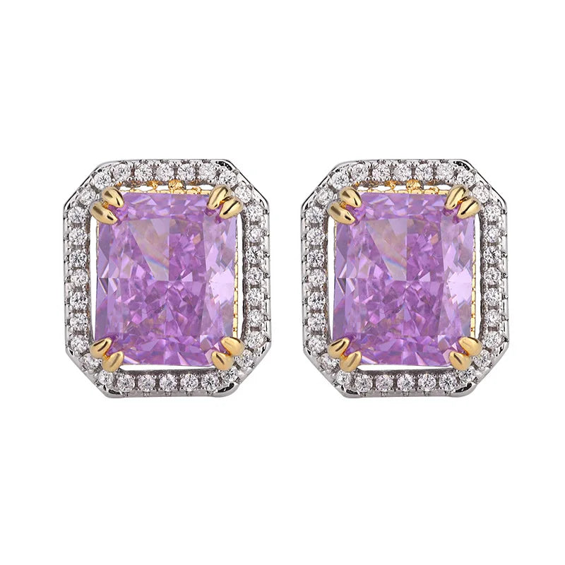 Gemfiori Women Jewelry Set New High-end Luxury Princess square Zirconia Necklace Ring square Zirconia Earring Set