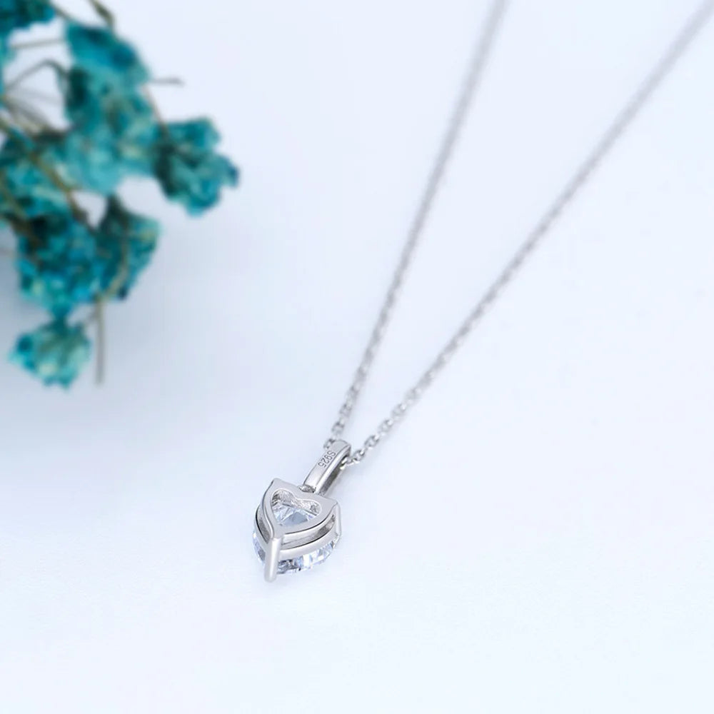SILVERELLI Heart-Shaped Zircon Pendant Necklace | S925 Sterling Silver | 1ct White | 40+5cm Chain