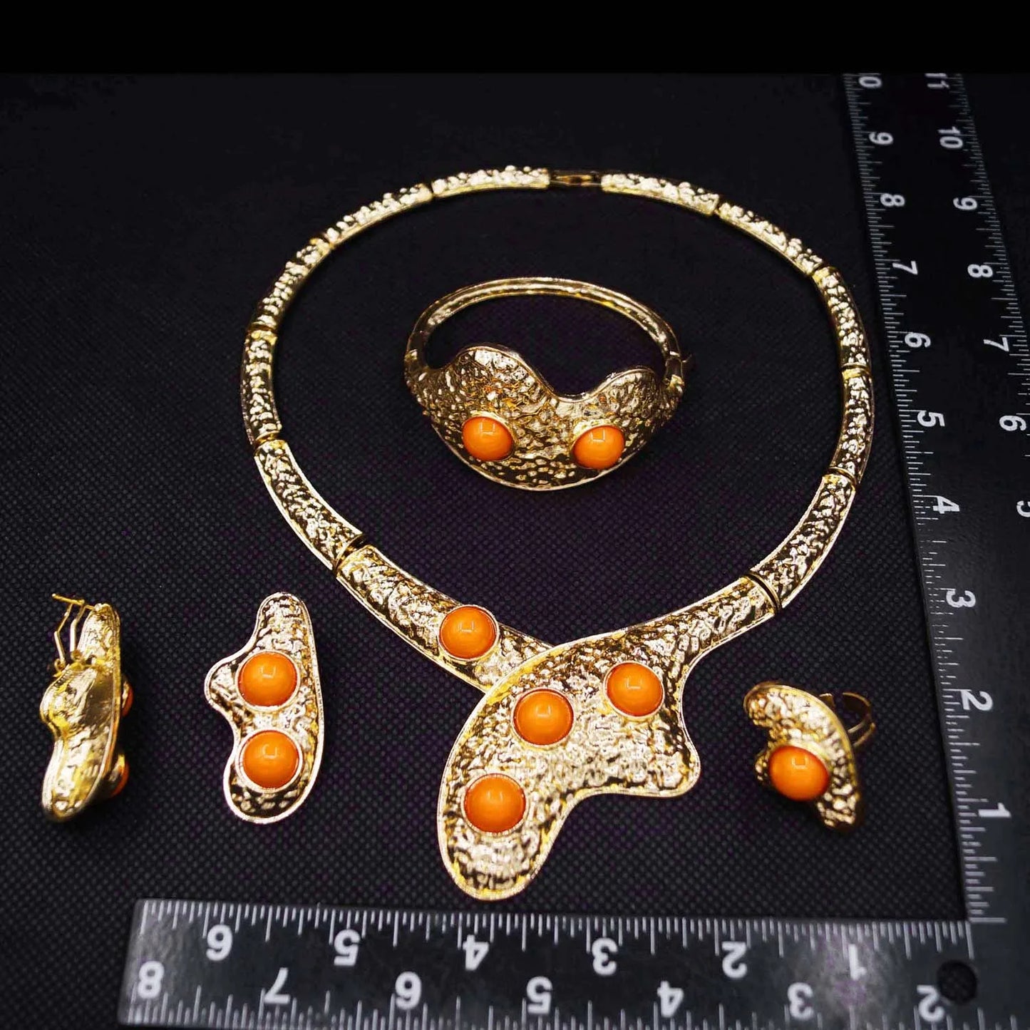 Zhuerrui Italian Gold Flower Jewelry Set Wedding Party Birthday Gift Orange Necklace Bracelet Earrings Ring Jewelry Sets H00715