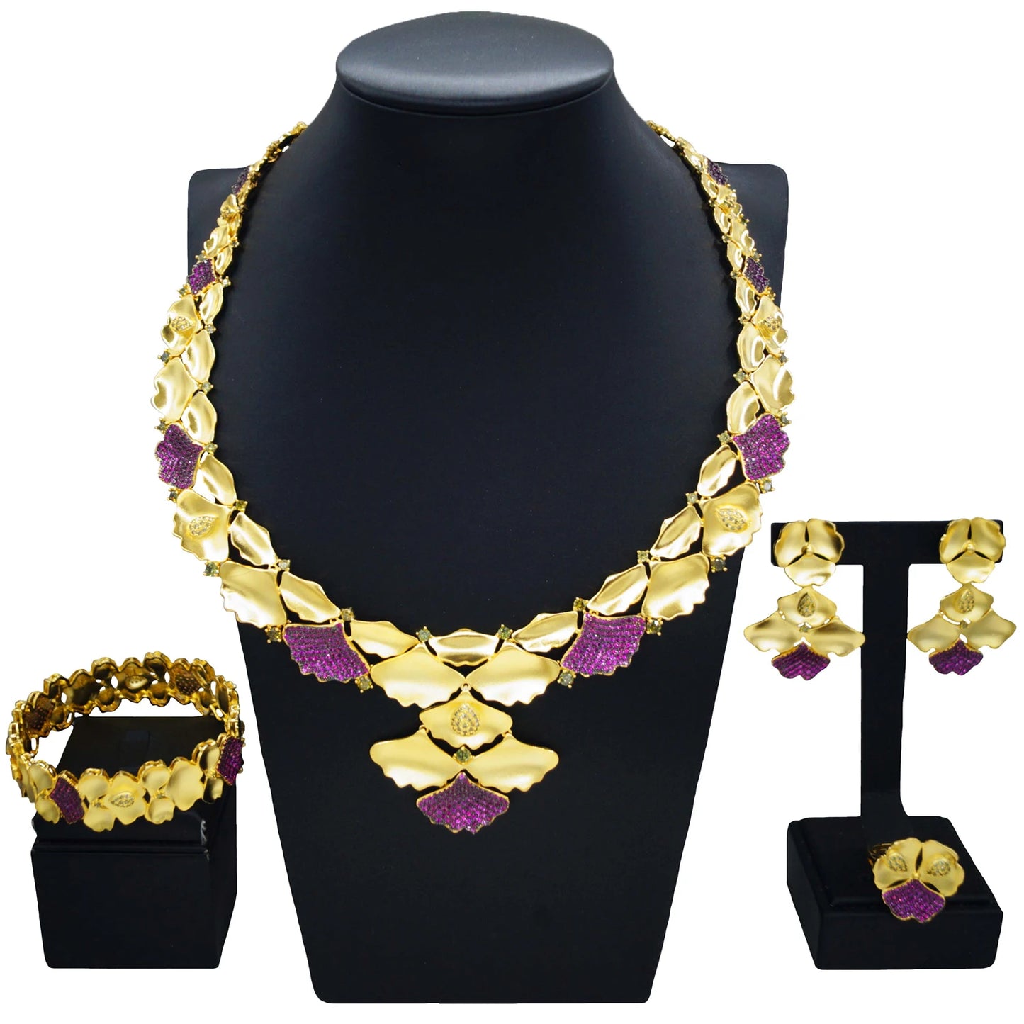 Zhuerrui Hot Selling 24K Gold Jewelry Set Available Purple Beads Jewelry Sets Fashion Women's Costume Accessories HZ23088175
